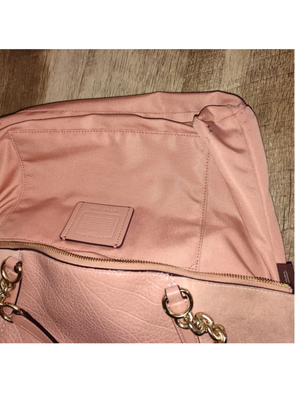 Women's Coach Pink Leather Satchel with Gold Chain Handles, One Size